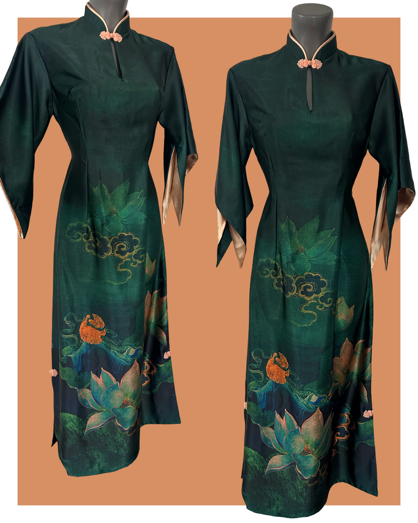 Ancient Paintings Satin Pake Muu (Green, orange, red)
