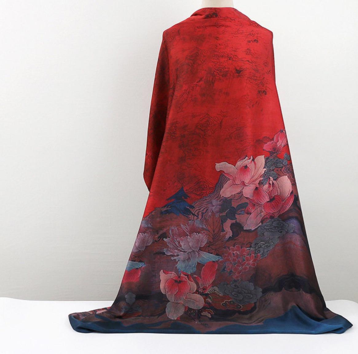 Ancient Paintings Satin Pake Muu (Green, orange, red)