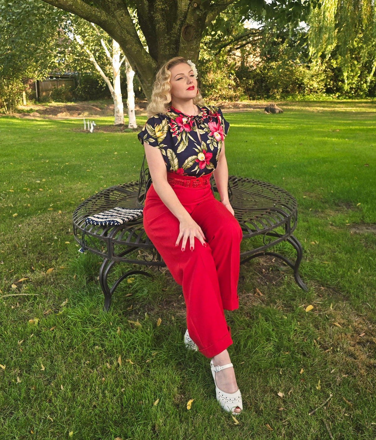 1940s Wide Leg Trousers & Rayon Blouse