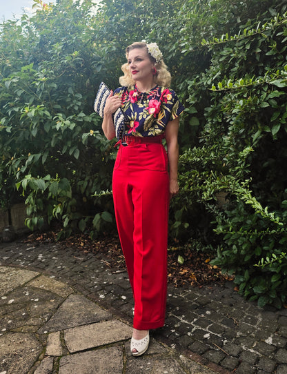 1940s Wide Leg Trousers & Rayon Blouse