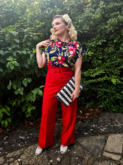 1940s Wide Leg Trousers & Rayon Blouse