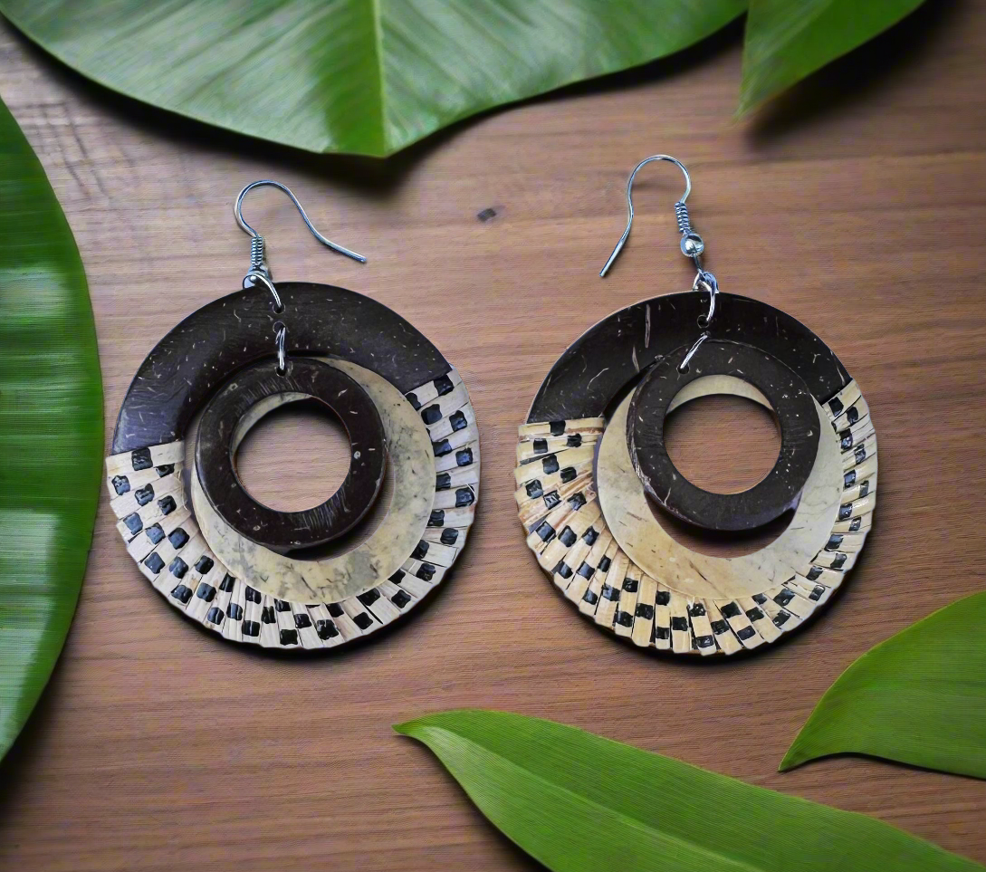 Bamboo Rattan Triple-hoop Drop Earrings