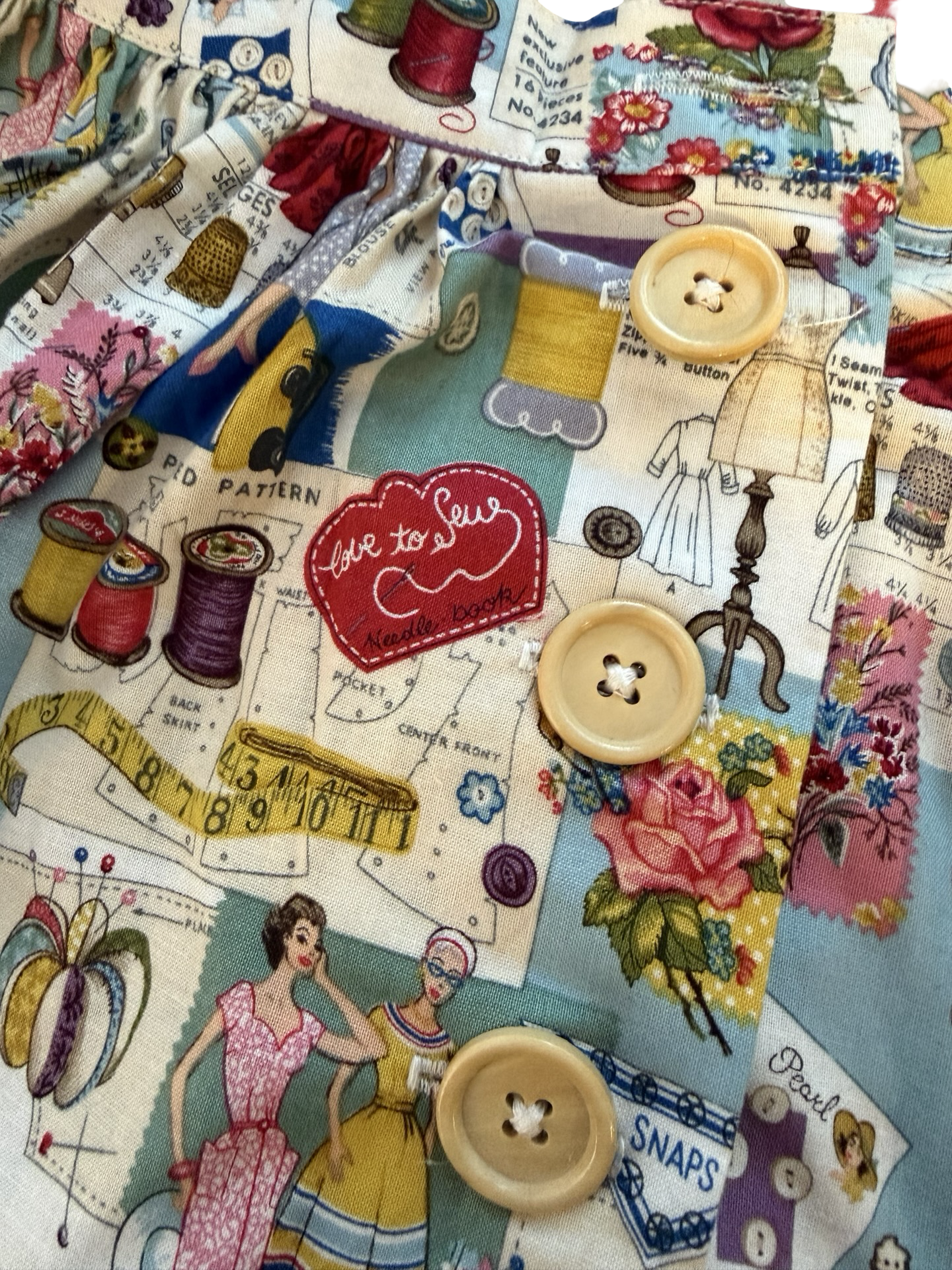 50s Style retro sewing print Dolly Top & button skirt combo- UK 14