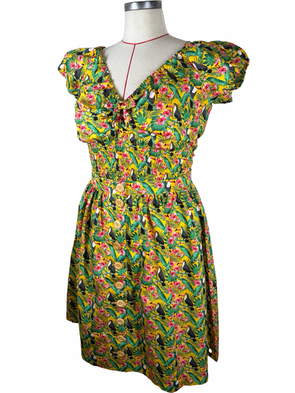 Retro tropical toucan print Carla Top & button skirt combo- UK 16