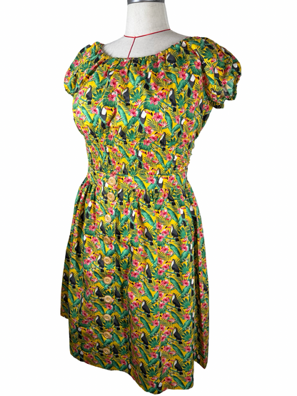 Retro tropical toucan print Carla Top & button skirt combo- UK 16