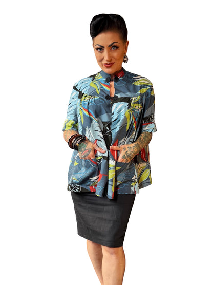1950s Maternity Blouse – Mandarin Collar & Pockets