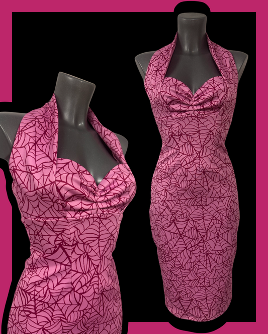 Divine Dress in Pink and Black Spiderweb - Ready to ship