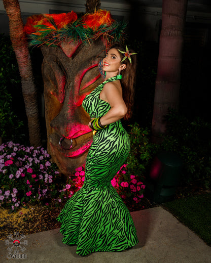 Fishtail Divine Dress - Neon Zebra (Pink or Green)