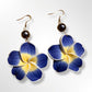 Plumeria Pearl Drop Earrings - Blue