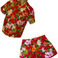 Red floral shirt and shorts set on a white background