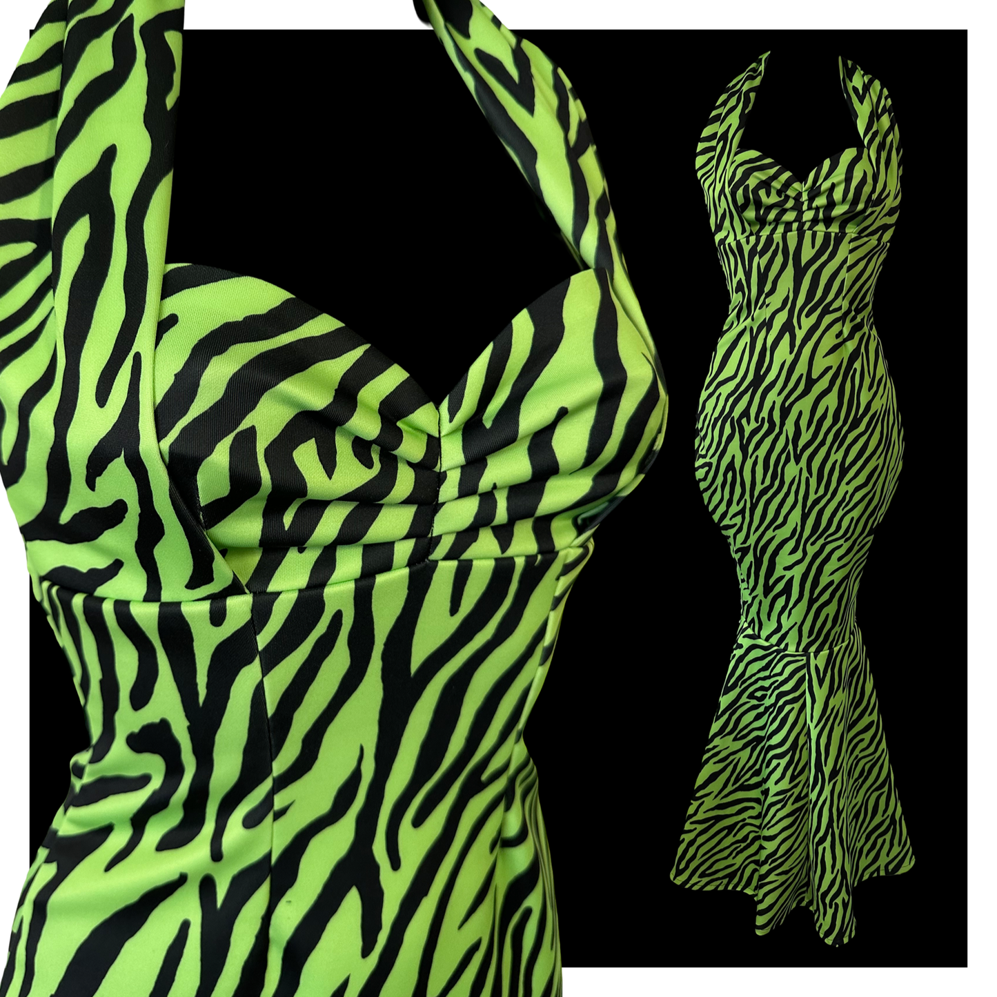 Fishtail Divine Dress - Neon Zebra (Pink or Green) Violets In May Fishtail Divine Dress - Neon Zebra (Pink or Green) Violets In May