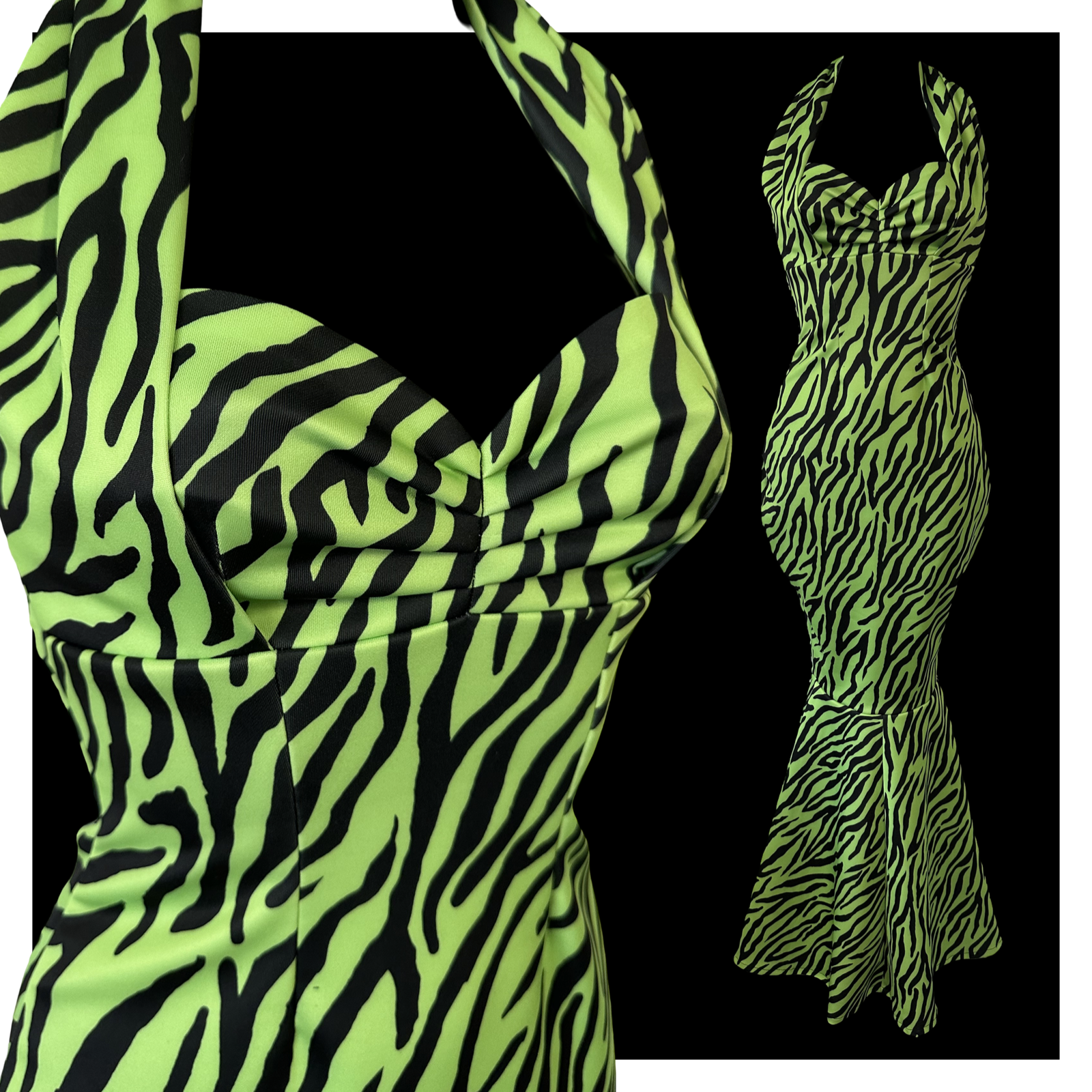 Fishtail Divine Dress - Neon Zebra (Pink or Green) Violets In May Fishtail Divine Dress - Neon Zebra (Pink or Green) Violets In May