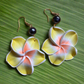 Plumeria Pearl Drop Earrings - Yellow